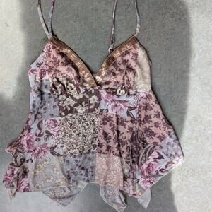 Y2K Patchwork Babydoll Cami Spaghetti Strap Top in Size Large Whimsygoth